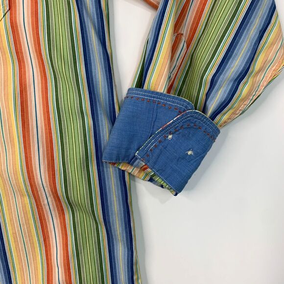 Indigo Palms Shirt Mens S Small Colorful Striped Button Down Flip Cuff Cotton - Picture 3 of 11